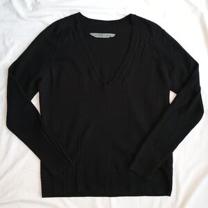 Raquel Allegra Cashmere Blend Distressed Sweater Sz 2 US L Merino Wool Black